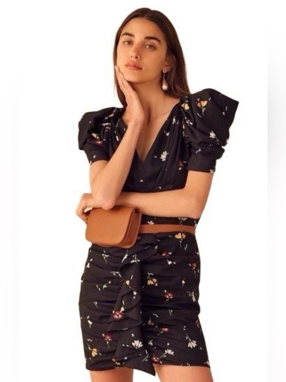 NWT C/MEO Collective Vices Mini Dress Puff Shoulder Draped Ruffle S
